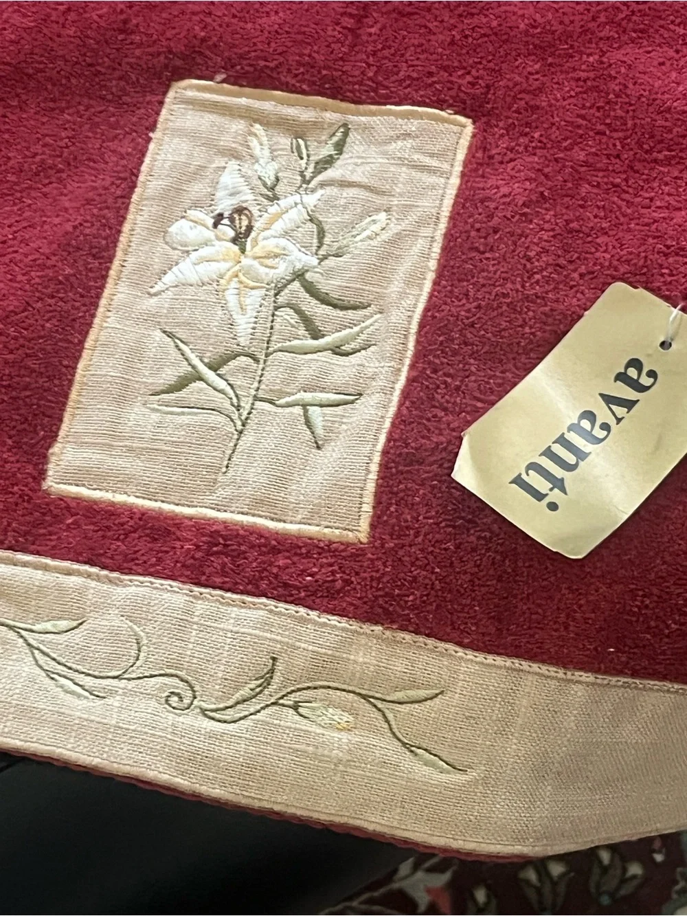Avanti Burgundy Embroidered Floral Hand Towel